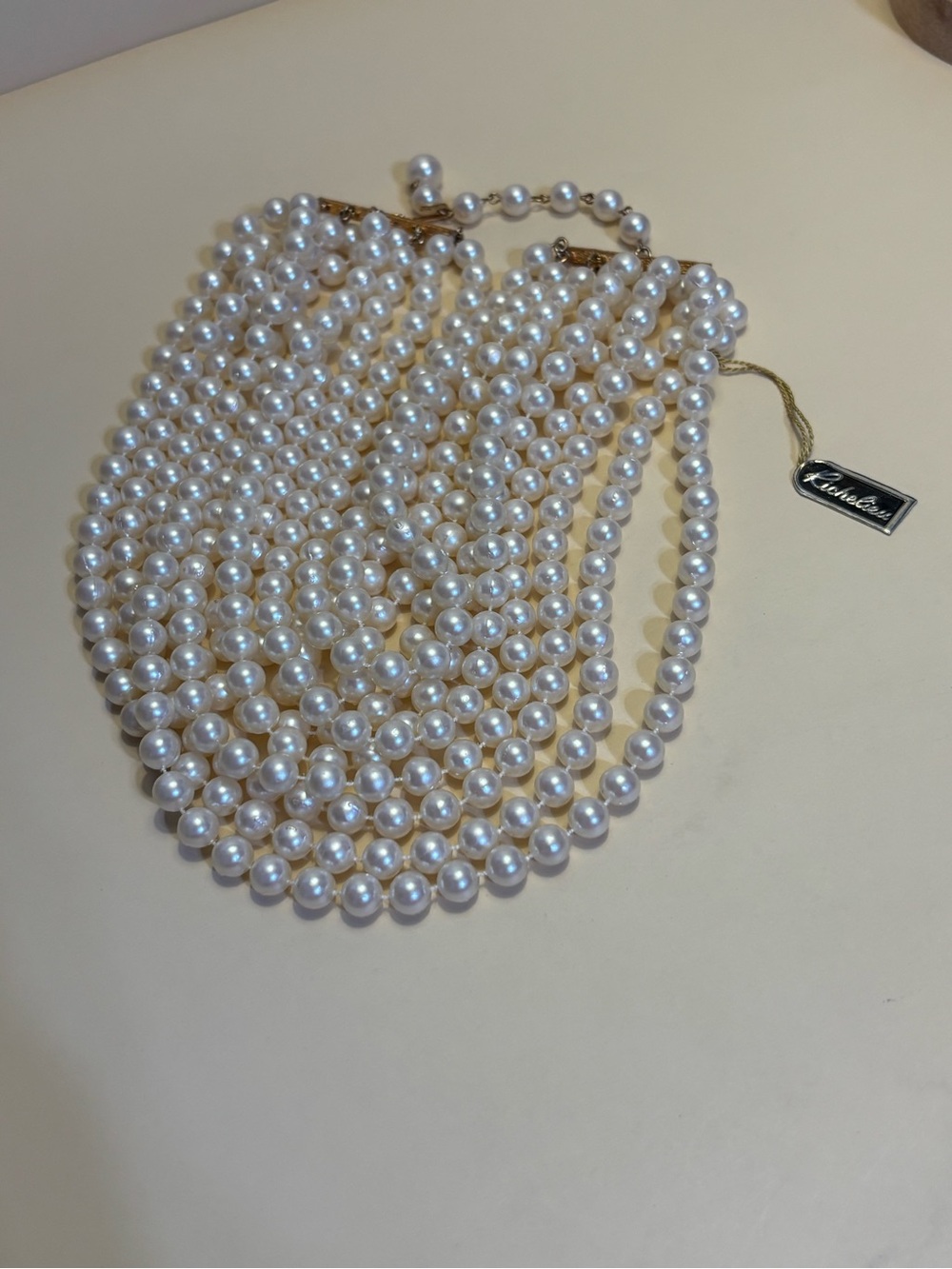 Vintage Richelieu Multi-Strand Creamy Faux Pearl Choker/Necklace 13.5”+2.5” - Picture 10 of 11